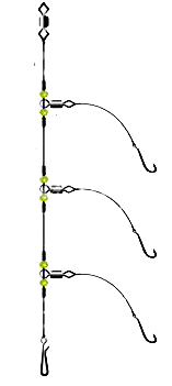 The three hook flapper rig, best for catching smaller fish close in in the surf.