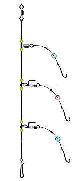 The three hook version of the clipped down surf fishing rig. Ideal for catching small fish at long range.