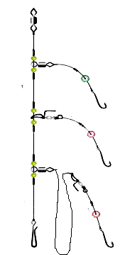 A three hook loop rig was developed for casting long-snooded clipped rigs long distances.