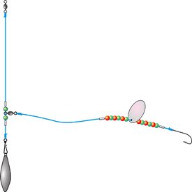 This specialised long-trace rig for flatfish is best used from a boat drifting on the tide.