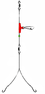 A wishbone rigged version of the flowing trace saltwater fishing rig.