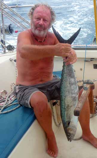 A fine kingfish caught on a trolling line from the stern of a sailboat in the warm waters of the Caribbean